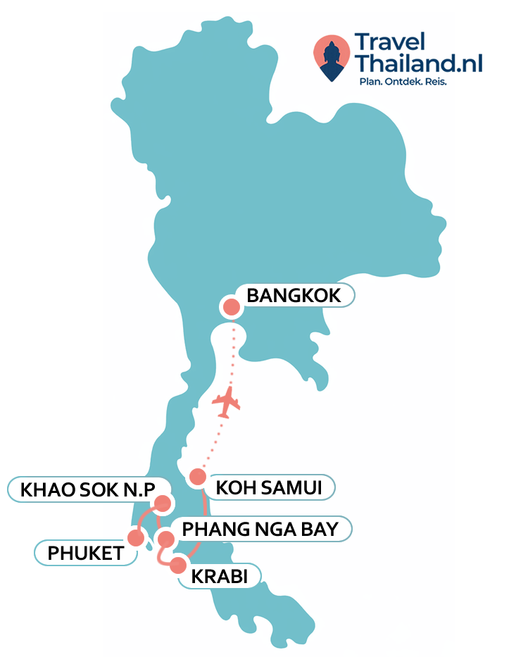 Kaart Luxe familiereis Zuid Thailand in weken